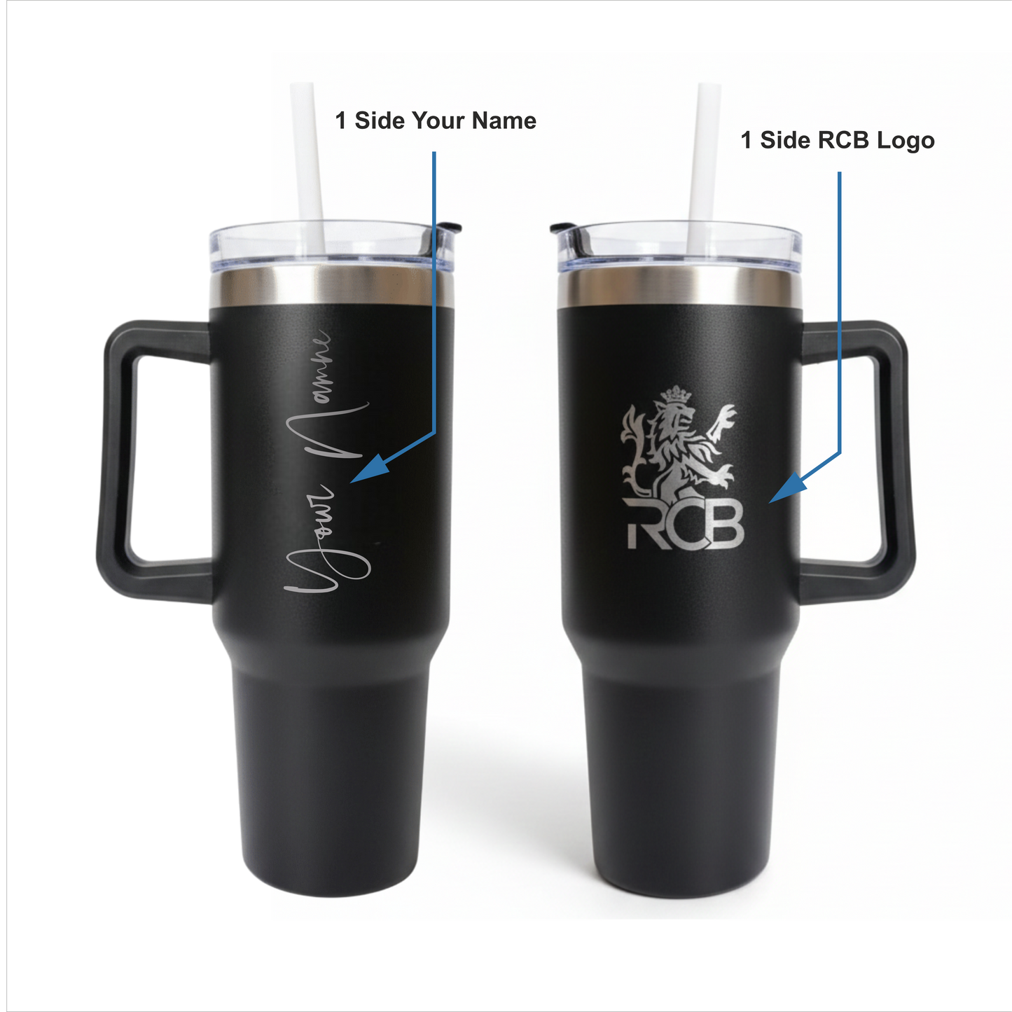 RCB Customized Stainless Steel Tumbler with Handle – Dual Side Engraving