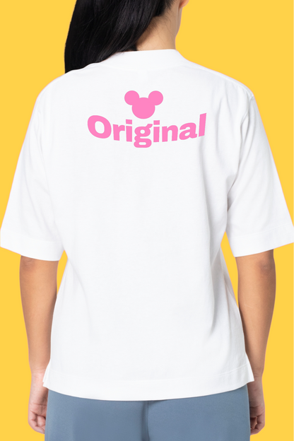 Mickey Printed White Oversized Women's T shirt
