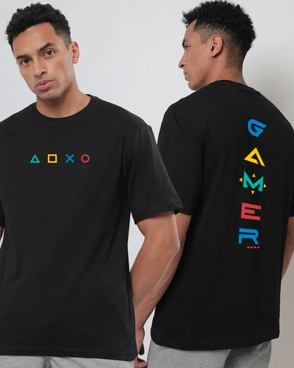 Men's Black Respawn Gamer Graphic Printed Oversized T-shirt