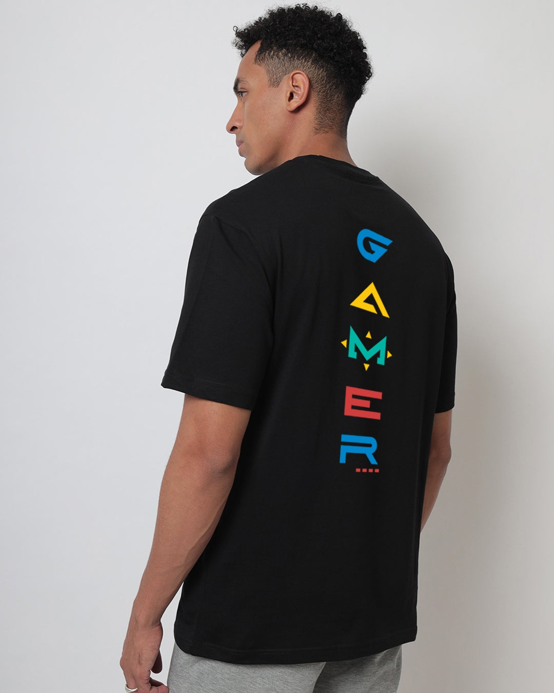 Men's Black Respawn Gamer Graphic Printed Oversized T-shirt