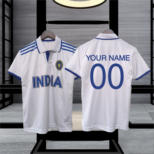 Customized Indian Cricket Team (white) New World with Apollo Tyres Cup Jersey – Fan -Edition2025