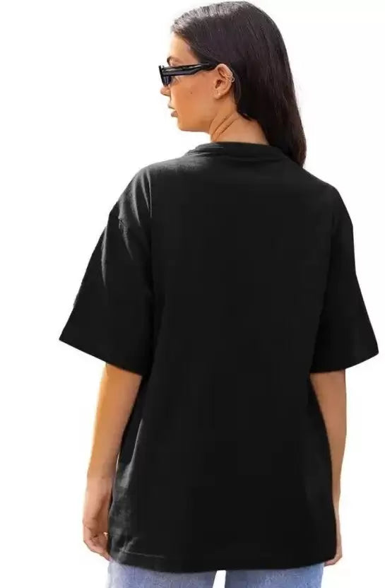 Women Typography Round Neck Pure Cotton Black T-Shirt
